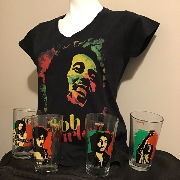 Tops - 🔥SALE! BOB MARLEY! 12 year anvi. beer glasses and tee shirt size large,🔥🔥
